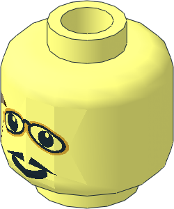 Minifig Head with Glasses, Pencil Behind Ear and Pointed Moustache Pattern