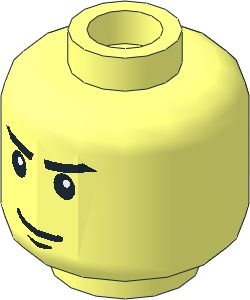 Minifig Head with Stern Black Eyebrows, White Pupils and Black Chin Dimple Pattern