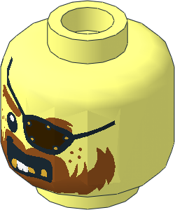 Minifig Head with Dark Orange Beard, Gold Teeth and Eyepatch Pattern