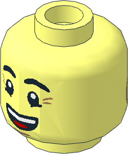 Minifig Head with Eyebrows, Crow's Feet, Open Mouth Smile / Queasy Expression with Sweat Drop 2-Sided Pattern