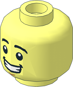 Minifig Head with Black Eyebrows, White Pupils, Chin Dimple, Open Mouth Smile with Teeth Pattern