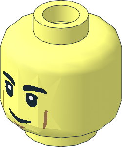 Minifig Head with Black Eyebrows, White Pupils, Chin Dimple, Cheek Lines and Smirk Pattern