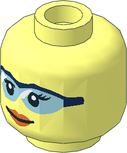 Minifig Head Female with Earth Orange Lips and Light Blue Glasses with Black Top Frame Pattern