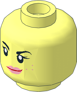 Minifig Head Female with Black Eyebrows, Eyelashes, Freckles, Pink Lips, Lopsided Smile / Determined 2-Sided Pattern