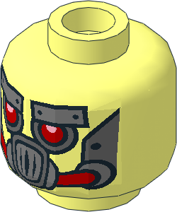 Minifig Head Alien with Robot Red Eyes and Mouth and Silver Metal Plates Eyebrows and Mask Pattern