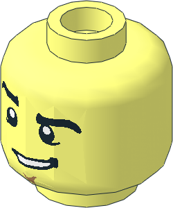 Minifig Head with Black Eyebrows, Chin Dimple and Lopsided Grin Pattern