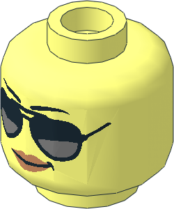 Minifig Head Female with Black and Silver Sunglasses, Black Eyebrows, Peach Lips Pattern - Hollow Stud