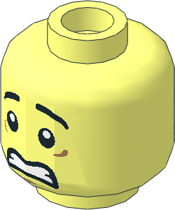 Minifig Head with Black Eyebrows, White Pupils, Scared / Lopside Smile 2-Sided Pattern
