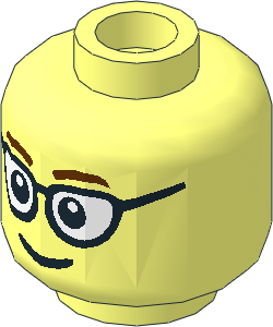 Minifig Head with Glasses Rounded, Brown Eyebrows and Smile Pattern