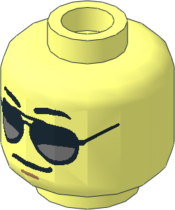 Minifig Head with Black/Silver Sunglasses, Black Eyebrows, Chin Dimple and Grim Mouth Pattern