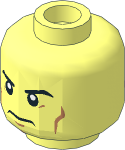 Minifig Head with Black Eyebrows and Cheek Lines 2-Sided Pattern