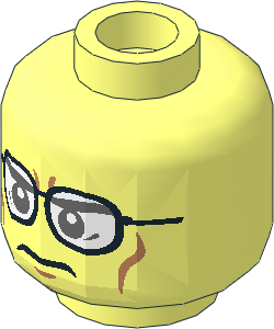 Minifig Head with Glasses, Grey Eyes, Eyebrows, Cheeks Pattern