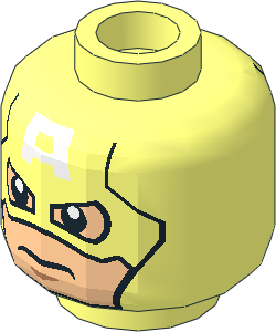 Minifig Head with Eyes in Mask, White 'A' and Black Line on Back Pattern