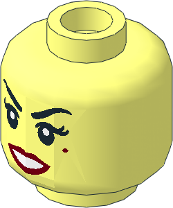 Minifig Head Female with Black Eyebrows and Eyelashes, Beauty Mark Under Left Eye, Dark Red Lips Pattern