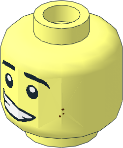 Minifig Head with Black Eyebrows, Reddish Brown Dimples, Lopsided Open Mouth Grin Pattern