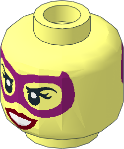 Minifig Head Female with Magenta Eye Mask, Dark Red Lips, Grin with Teeth / Neutral 2-Sided Pattern
