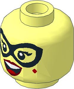 Minifig Head Female with Black Eye Mask, Dark Red Lips, Red Tongue and Diamond on Cheek, Open Smile with Top Teeth Pattern