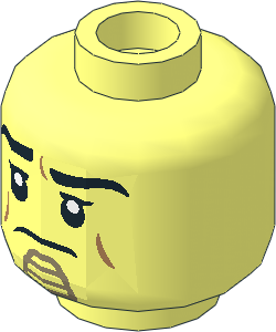 Minifig Head with Black Eyebrows, Medium Nougat Cheek Lines, Dark Tan Chin Ornament and Sad Look Pattern