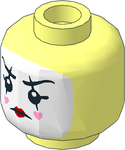 Minifig Head with White Face Paint, Black Lines Through Eyebrows and Eyes, Bright Pink Hearts on Cheeks Pattern