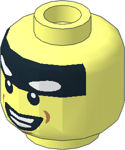 Minifig Head with Black Headband with White Batman Eyes, Broad Smile Showing Teeth Pattern