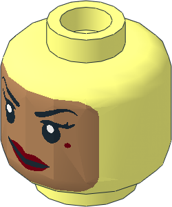 Minifig Head Female with Balaclava, Medium Nougat Face, Beauty Mark and Crooked Smile Pattern