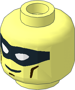 Minifig Head with Black Eye Mask with White Eye Holes and Dark Brown Cheek Lines Pattern