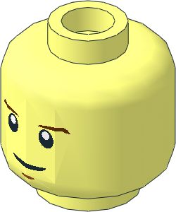 Minifig Head with Reddish Brown Eyebrows, White Pupils and Dark Orange Dimple Pattern