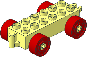 Duplo Car Base  2 x  6 with Bottom Tube, with Red Wheels with Fake Bolts