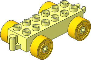 Duplo Car Base  2 x  6 with Bottom Tube, with Yellow Wheels with Fake Bolts
