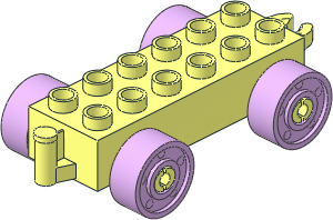 Duplo Car Base  2 x  6 with Bottom Tube, with Lavender Wheels with Fake Bolts