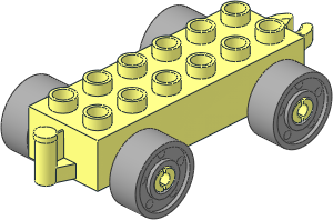 Duplo Car Base  2 x  6 with Bottom Tube, with Light Bluish Grey Wheels with Fake Bolts
