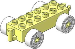 Duplo Car Base  2 x  6 with Bottom Tube, with White Wheels with Fake Bolts