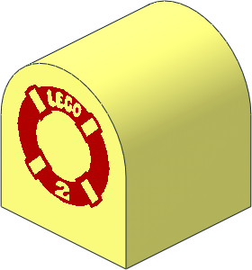 Duplo Brick  2 x  2 x  2 Curved Top with Red Life Preserver and Lego Logo Pattern