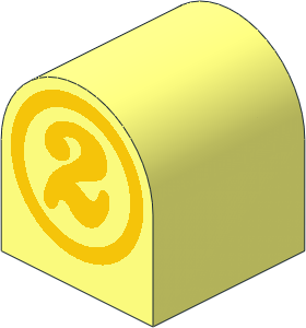 Duplo Brick  2 x  2 x  2 Curved Top with Yellow Circled "2" Pattern