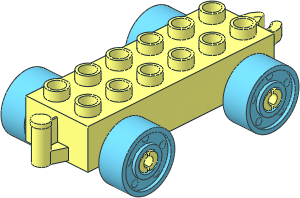 Duplo Car Base  2 x  6 with Bottom Tube, with Medium Azure Wheels with Fake Bolts