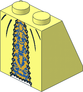 Slope Brick 65  2 x  2 x  2 with Centre Tube with Gold Inset Skirt Pattern