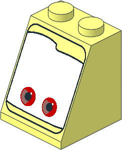 Slope Brick 65  2 x  2 x  2 with Centre Tube with Red Eyes on White Background Pattern