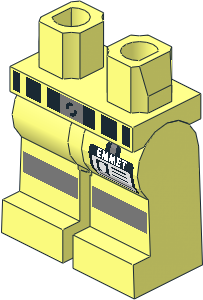 ~Minifig Hips and Legs with Belt and Reflective Stripes, 'EMMET' Badge Pattern (Obsolete)