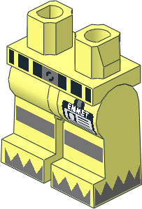 ~Minifig Hips and Legs with Belt and Reflective Stripes, 'EMMET' Badge and Silver Triangles on Feet Pattern (Obsolete)