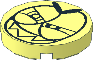 Tile  2 x  2 Round with Round Underside Stud with Black Squinting Eyes Wide Grin and Sharp Teeth Pattern