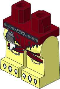 ~Minifig Hips and Legs with Dark Grey Belt, Dark Red Loincloth, White Claws, Fur Tail Pattern (Obsolete)