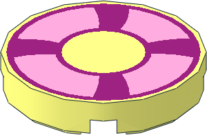 Tile  2 x  2 Round with Round Underside Stud with Magenta and Bright Pink Life Preserver with Curved Bands Pattern