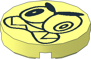 Tile  2 x  2 Round with Round Underside Stud with Black Angry Eyes and Mouth and Sharp Teeth Pattern