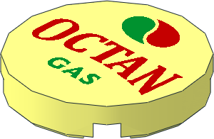 Tile  2 x  2 Round with Round Underside Stud with Octan Logo and Classic "OCTAN GAS" Pattern