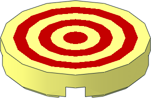 Tile  2 x  2 Round with Round Underside Stud with  3 Red Concentric Circles Pattern