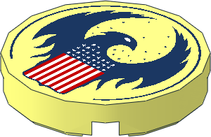 Tile  2 x  2 Round with Blue Bird with Raised Wings and Flag with Red, White and Blue Stars and Stripes Pattern