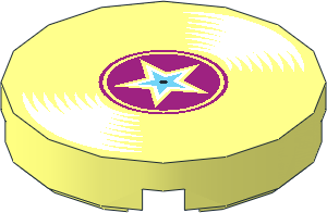 Tile  2 x  2 Round with Round Underside Stud with Magenta Star and Record Pattern