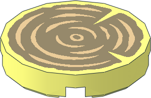 Tile  2 x  2 Round with Round Underside Stud with Tan and Dark Tan Tree Stump Pattern