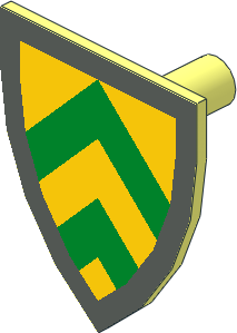 Minifig Shield Triangular with Green and Yellow Chevrons on Dark Grey Sticker