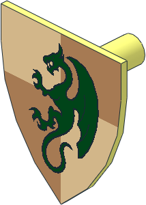 Minifig Shield Triangular with Dark Green Dragon on Medium Nougat/Tan Pattern
